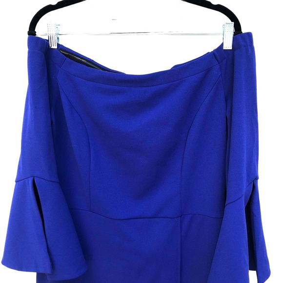 ABS Allen‎ Schwartz Off-Shoulder Capri Blue Cocktail Dress Bell Sleeves 12 - Picture 7 of 16